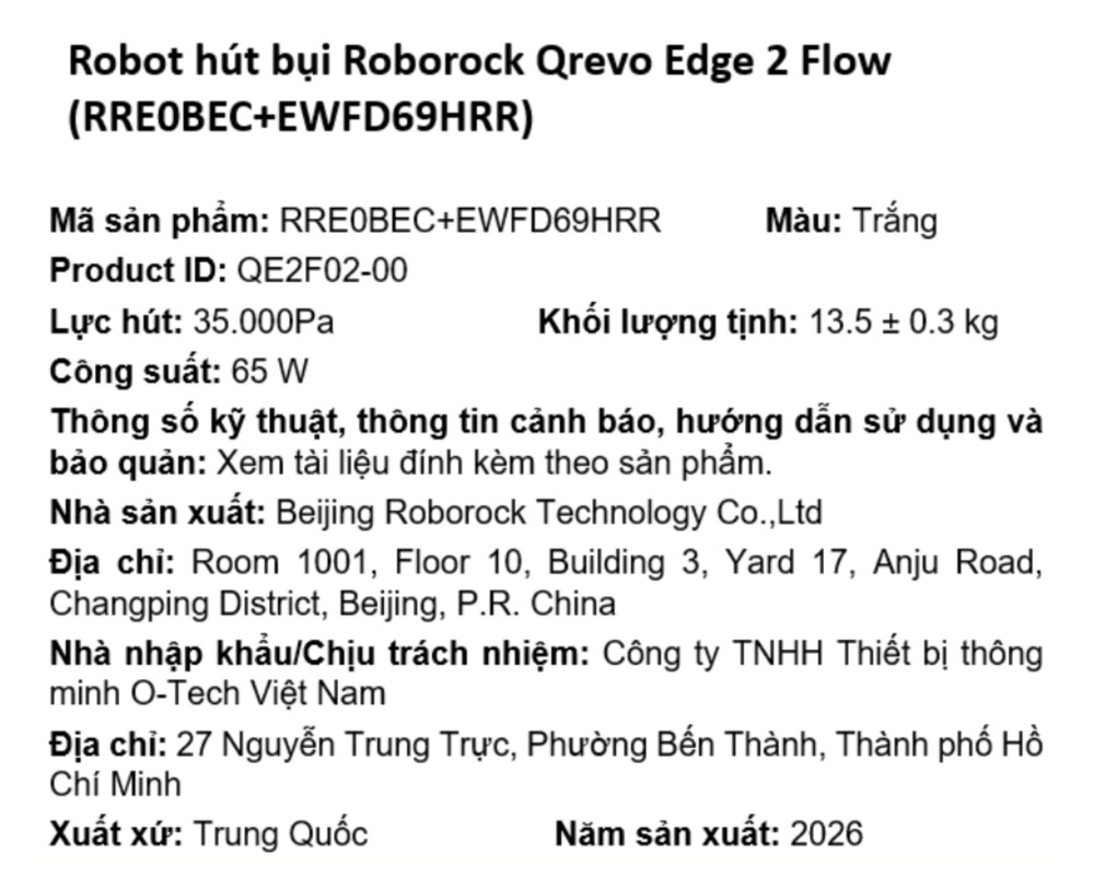 Robot hút bụi lau nhà Roborock QRevo Edge 2 Flow
